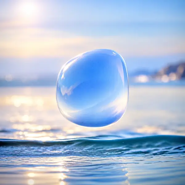Blauer Hautpflegetiegel am Wasser in einer hellen Produktaufnahme an der Küste